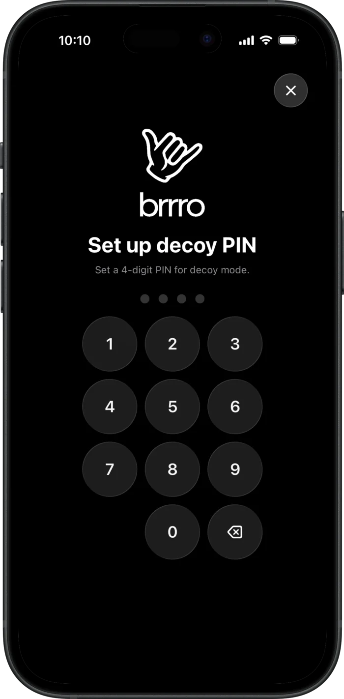 The Set up decoy PIN screen with a four-digit keypad.
