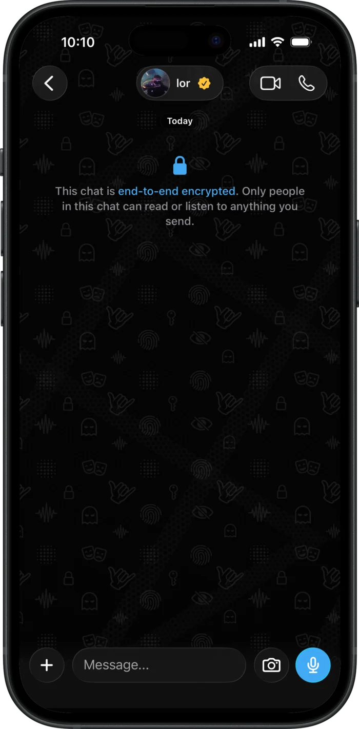 A new direct chat opening with the notice that the chat is end-to-end encrypted.
