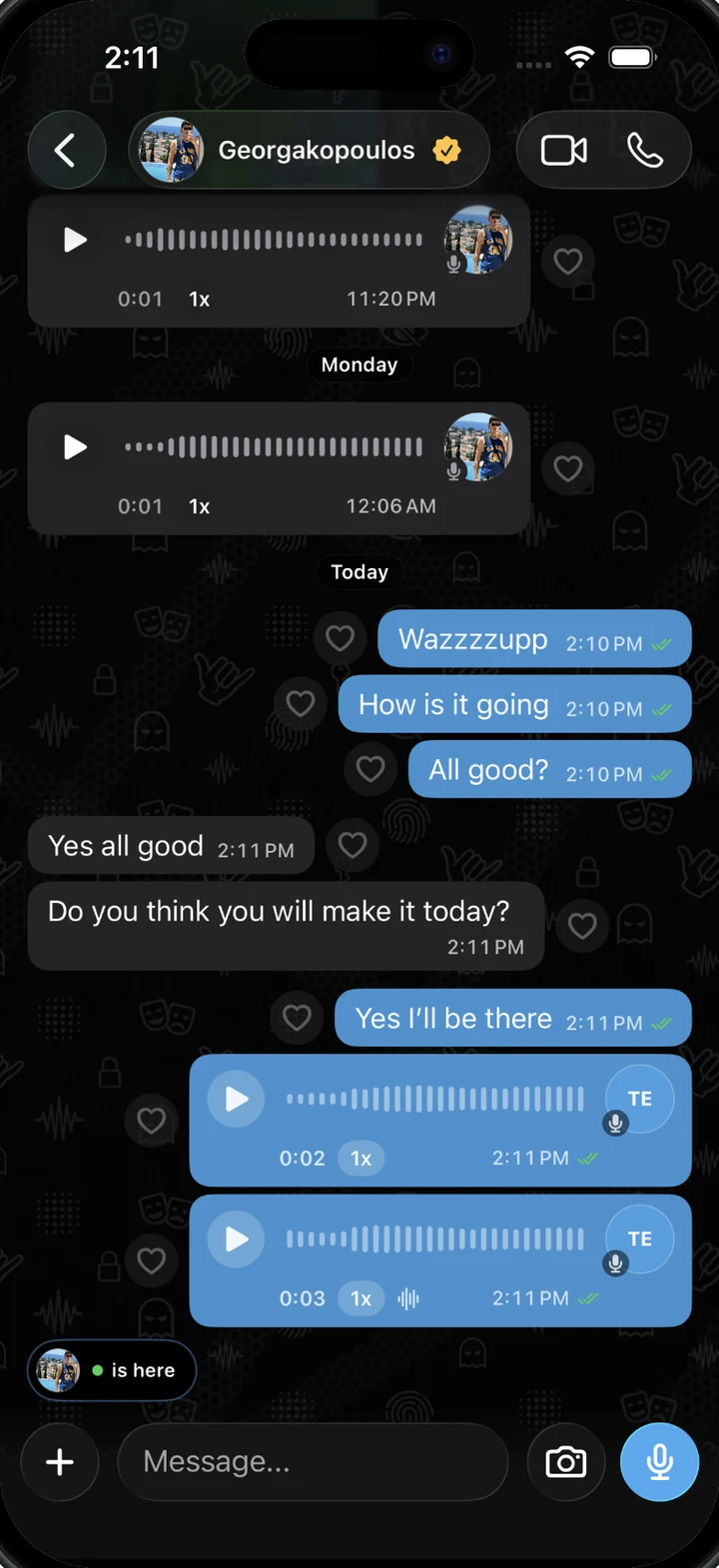 An encrypted conversation in Brrro